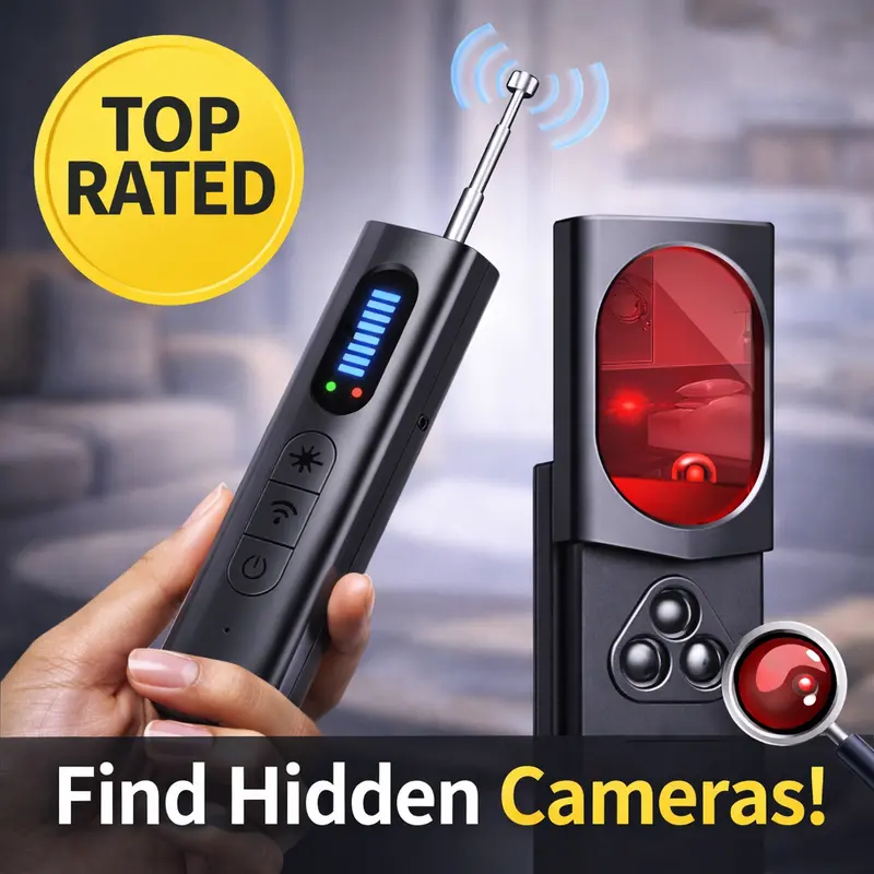 Portable Size Multi-Function Detector - Father's Day Funny Gift, Hidden Camera, GPS Tracker, RF Signal, Listening Device Detector with 4 Modes, Electromagnetic Wave, Infrared, Mirror Reflection Detection, Enhanced Security for Travel, Rental Safety, Black