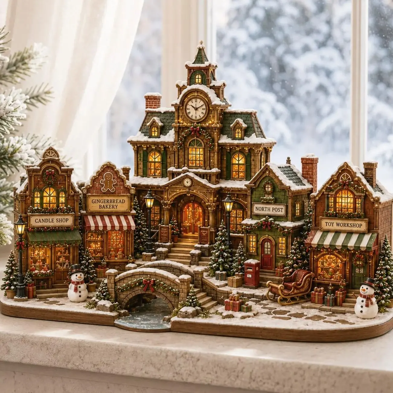 Christmas Village Wooden Block, 2D Cozy Winter Town Decor, Holiday Tabletop Sign, Snowy Village Mantel Decor, Christmas Gift