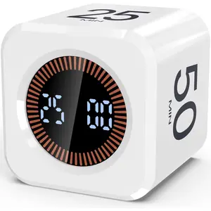 Pomodoro Timer Cube Visual Productivity Flip Timer for  Classroom Desk, 5/10/25/50min& Custom Countdown, Silent&Sound Mode Digital Cube for  Study Work School  Kitchen (White)
