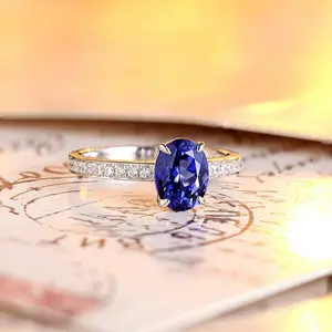 Loysun 3.5ct Oval Cut Gemstone Ring, 925 Sterling Silver Pave Band, Ruby/Sapphire/Emerald/Padparadscha, Wedding Birthday Mother's Gift