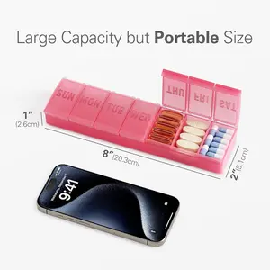 Barhon Weekly Large Pill Organizer Case Medicine Travel 7 Day Pill Case for Big Vitamins Fish Oil Healthcare Aid BPA-Free PP Plastic Black