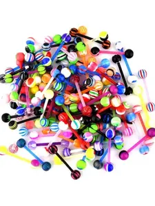 Unisex 14g Tongue Rings Set, 50pcs Random Colors, 16mm Plastic Material, Ideal for Nipple Piercings, Nose Piercing Jewelry & Body Jewelry