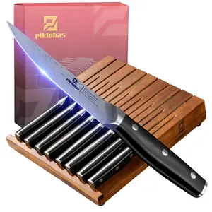 【TikTokShopJumpstart】Steak Knives Set of 8 with Drawer Organizer, 4.5 Inch Non Serrated Dinner Knife, Forged German Steel Damascus Pattern Straight Edge Meat Knife with Full Tang Handle, Dishwasher Safe, Black, Valentines Day Gift