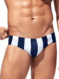 Men's fashionable water-resistant three-piece striped contrast color simple and elegant tight swimming trunks, with drawstring quick-drying and high elasticity, suitable for beach vacations, pool parties, swimming, and surfing.