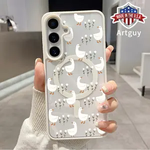 Magnetic Phone Case for Samsung Galaxy S24 Plus S25 Ultra S23 FE Ultra S22+ White Goose Pattern TPU Shockproof Anti-Scratch Stylish Smartphone Cover