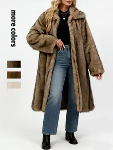 VVZ Women's Long-Length Warm Imitation Fur Fleece Coat for Fall and Winter Soft Cozy Full Coverage Design Womenswear Outerwear TikTokShopHolidayHaul Jackets