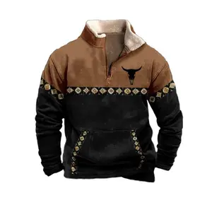 Men's Printed Sweater New Casual Long Sleeves Pullover Autumn Half Zipper Pullover Outdoor Sweatshirt Lightweight Outwear Tops