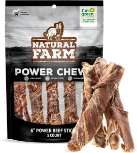 Natural Farm 6-Inch Power Beef Chew Stick Jerky for Medium & Heavy Chewers, with Glucosamine & Chondroitin for Hip & Joint Support, 5-Pack