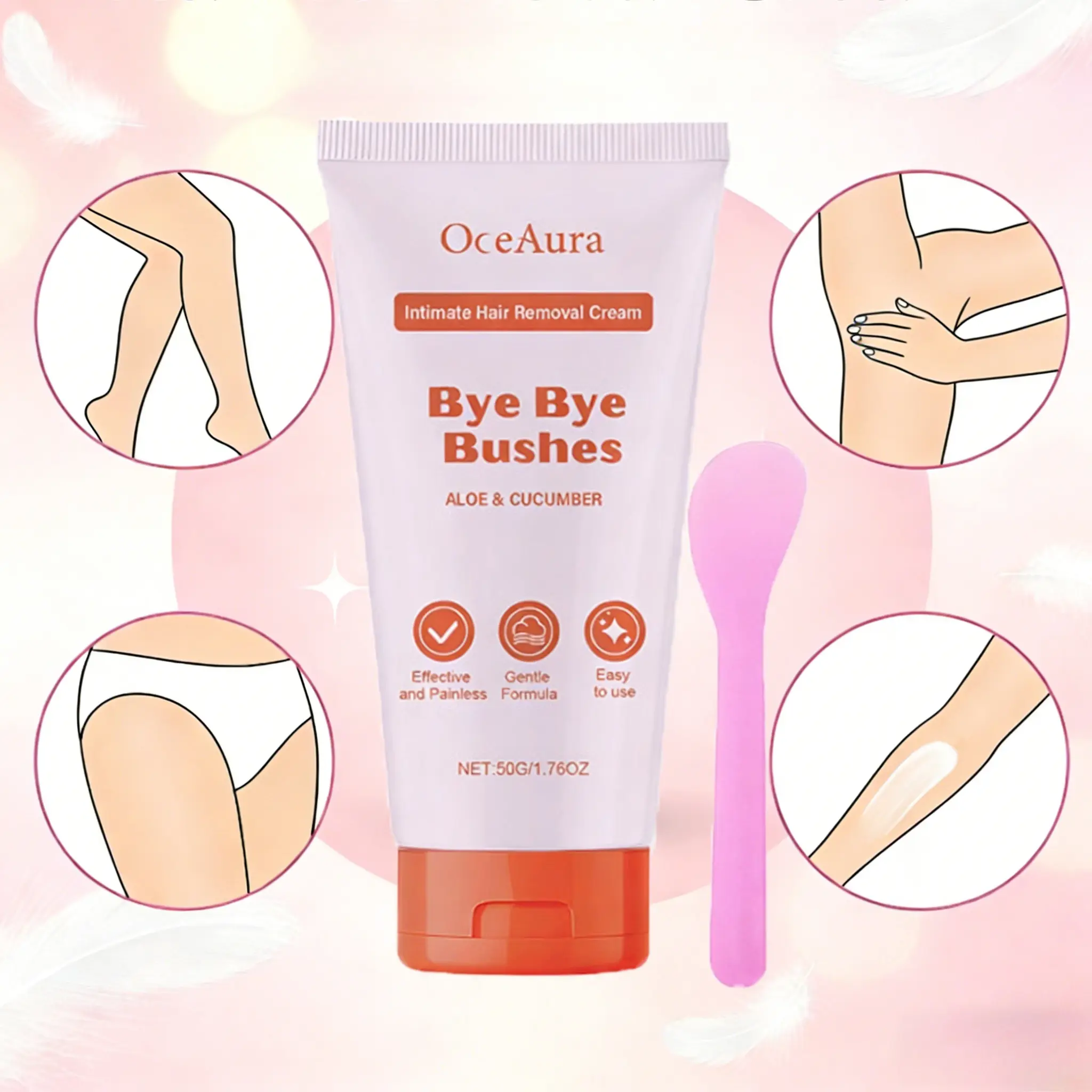 Body Hair Removal Cream, Bikini Line and Armpit Painless Hair Removal, Delicate, Soft and Smooth Skin Care, Suitable for Sensitive Skin, Providing Moisturizing Formula for Silky Skin, Suitable for The Whole Body - 50g
