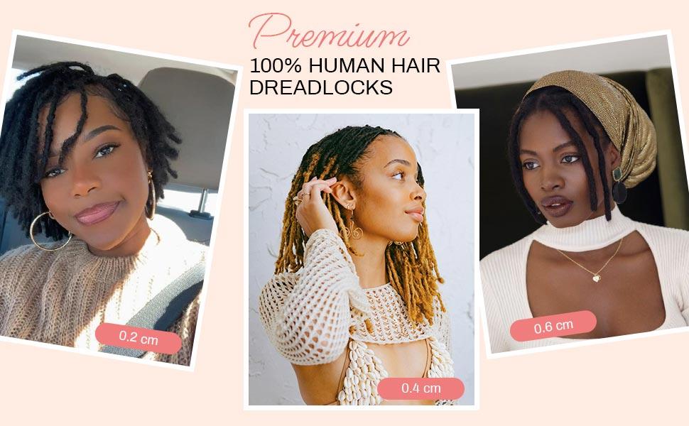 Beauday Handmade Interlocking Loc Extensions 100% Human Hair 0.6cm Width Textured Natural Looking Soft Dreadlocks Afro Kinky Curly Ultra Soft Lightweight Pre-stretched Tangle-Free No Shedding