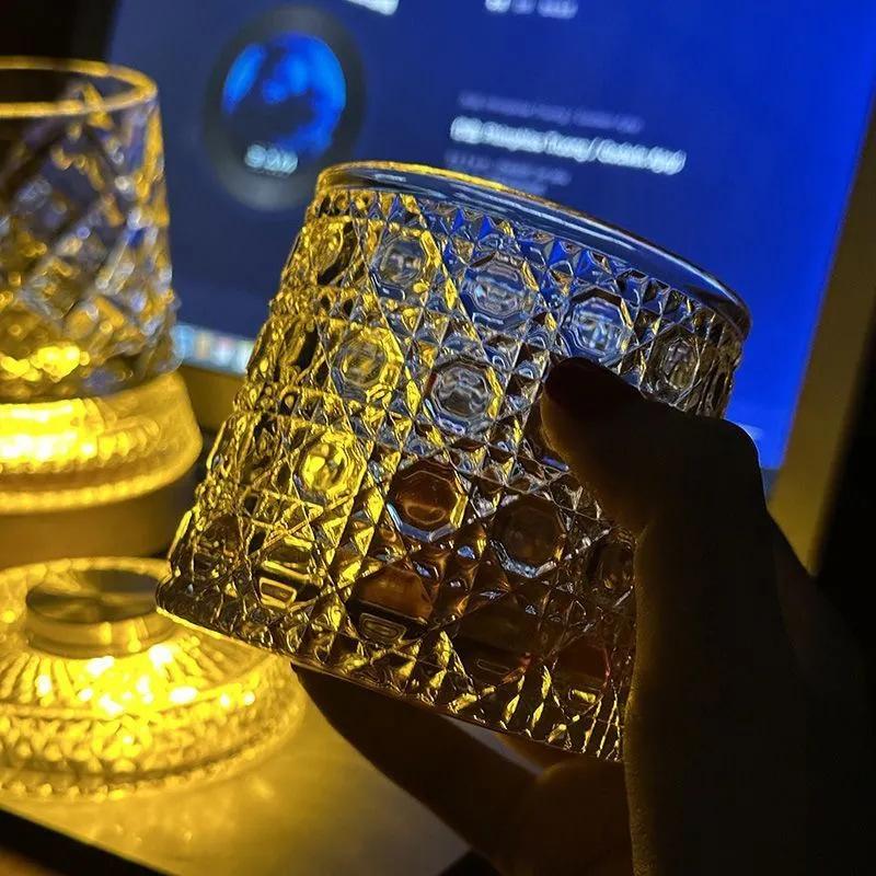 Spinning Whiskey Glass 360° Rotating Crystal Tumbler with Stable Base, Unique Tumbler Gift for Men, Crystal Old Fashioned Tumbler