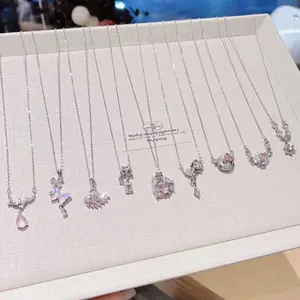 Delicate Cubic Zirconia Pendant Necklaces for Women, Moon & Star, Butterfly, Swan & Heart Charm Necklaces, Cute Aesthetic Jewelry Gifts for Parties & Holidays