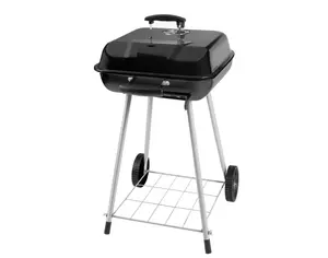 17.5" Square Steel Charcoal Grill with Wheels Black Stylish and Functional for BBQ Camping and Outdoor Cooking