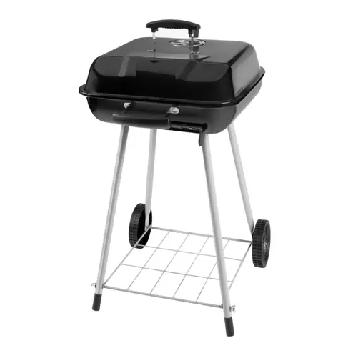 17.5" Square Steel Charcoal Grill with Wheels Black Stylish and Functional for BBQ Camping and Outdoor Cooking