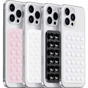 4PCS Silicone Suction Phone Case Mount, Non Slip Sticky Grip for Cellphone, Silicon Adhesive Suction Cup Mount, Strong Grip Holder for Selfies and Videos Pink & White & Black & Clear Accessories