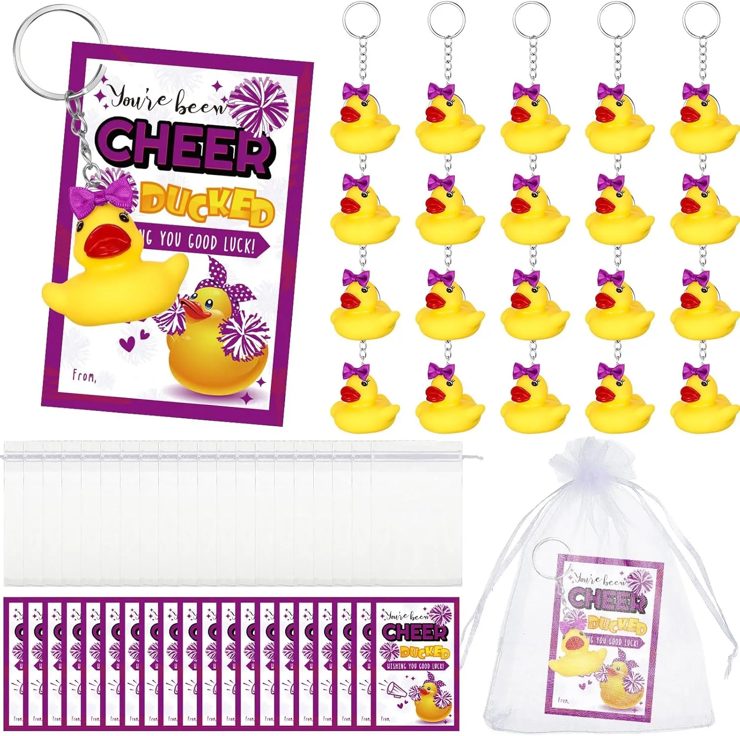 20 Set 40 Sets Cheer Gifts Bulk Duck  You've Been Cheer Ducked Tags Inspirational  for Cheerleader Team (Purple)