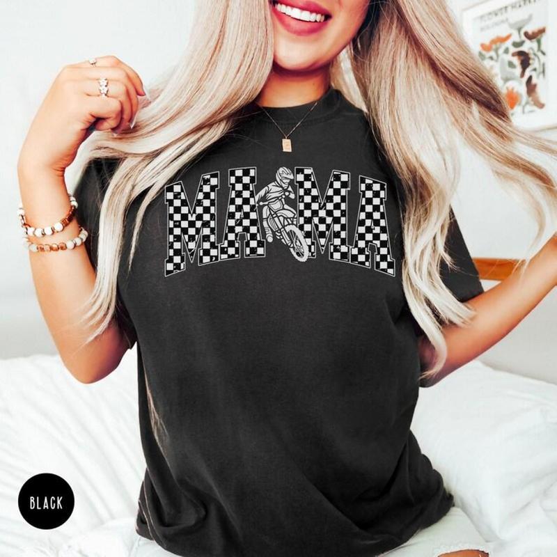 Comfort Color Motocross Shirt Oversized Dirtbike Mom Raceday T-shirt, Checkered Flag Gift Moto Mom Race T-shirt, Mother's Day, Gift Your Mom