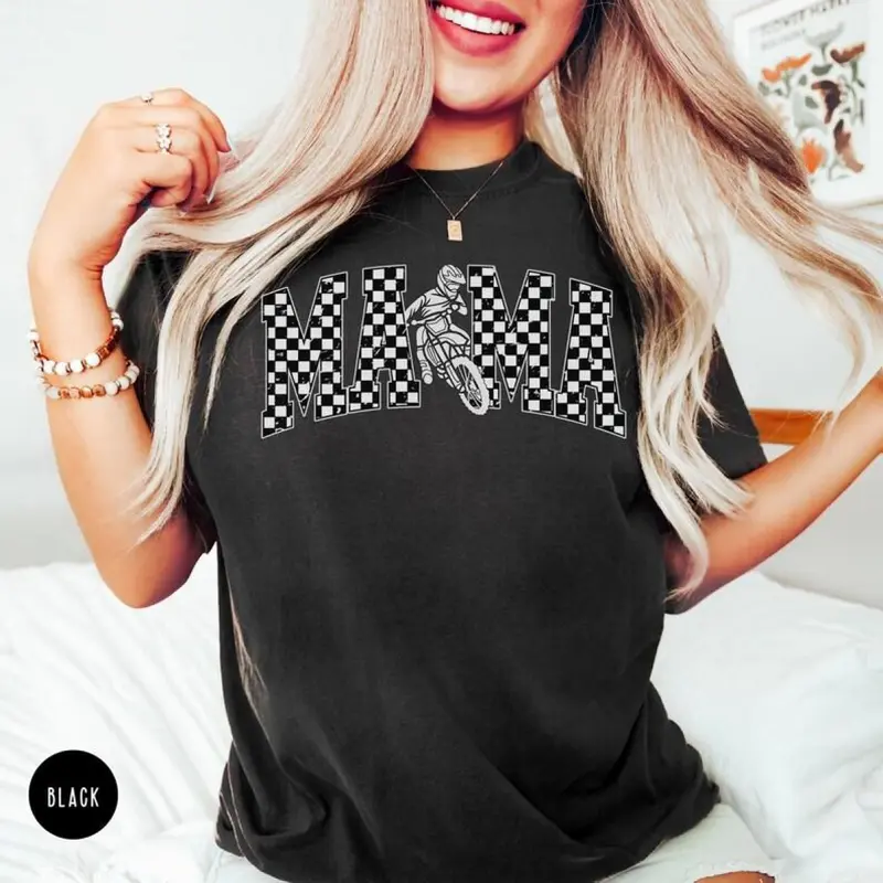 Comfort Color Motocross Shirt Oversized Dirtbike Mom Raceday T-shirt, Checkered Flag Gift Moto Mom Race T-shirt, Mother's Day, Gift Your Mom