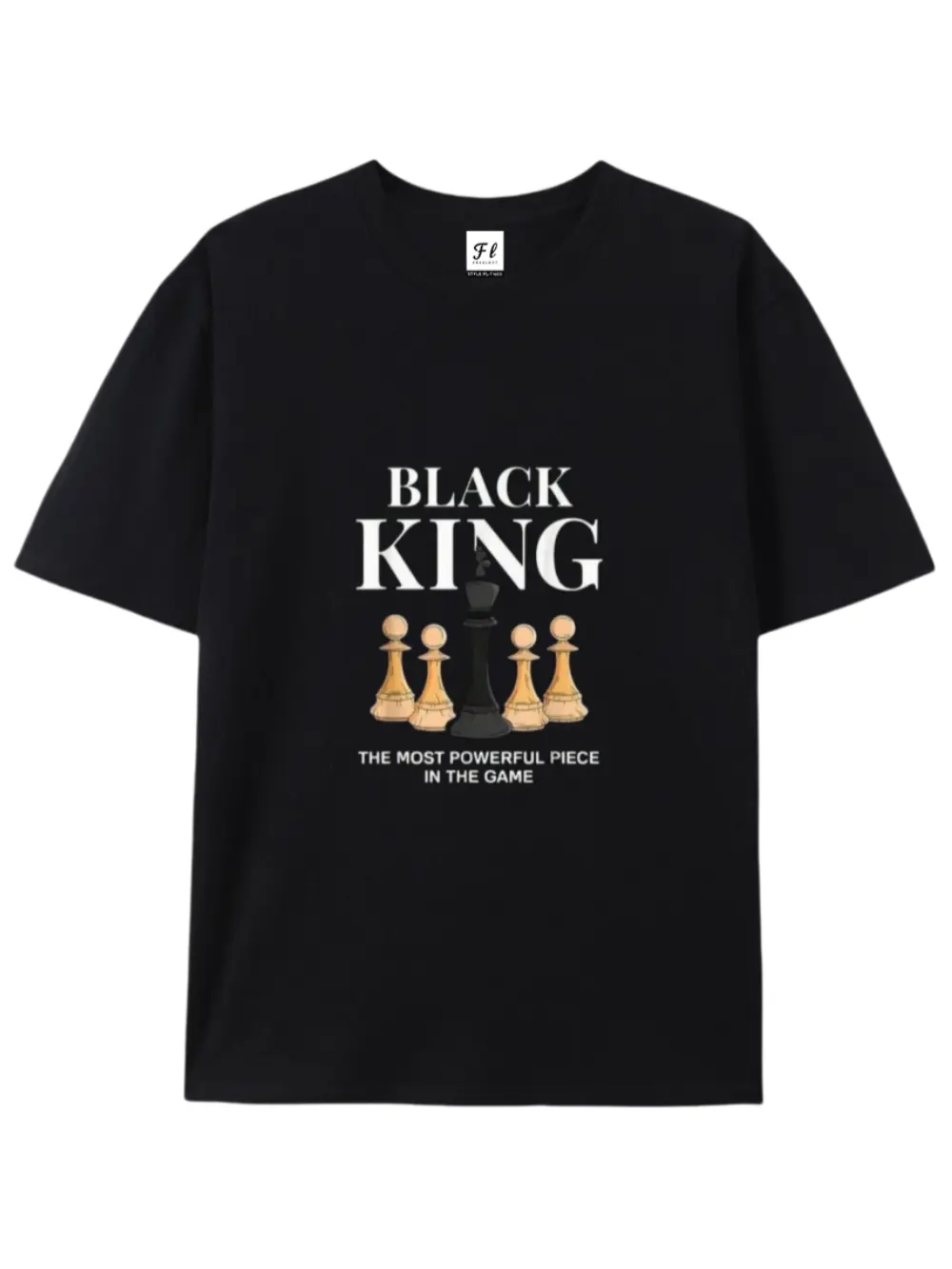 Mens Black Pride Statement Tee Black King The Most Powerful Piece Chess Print Black Casual Short Sleeve T-Shirt Empowering Cultural Outfit For Him
