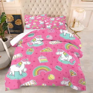 Dreamy unicorn patterned comforter, a cute bedroom decoration gift suitable for children, including 1 comforter and 1 or 2 pillowcases without a core