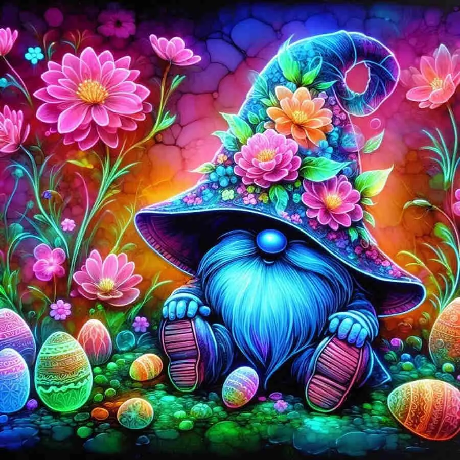 Easter Gnome Diamond Painting Craft Kit, Colorful Neon Floral Gnome with Easter Eggs, Full Drill Round & Square Rhinestone Mosaic, High-Quality 5D DIY Handmade Cross Stitch Spring Wall Decor, 30x40cm