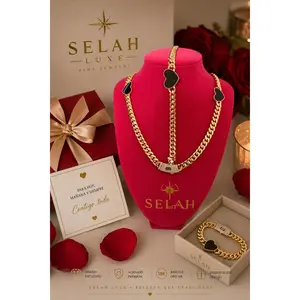 Selah Luxe 14K Gold-Plated Cuban Chain & Black Heart Necklace and Bracelet Set