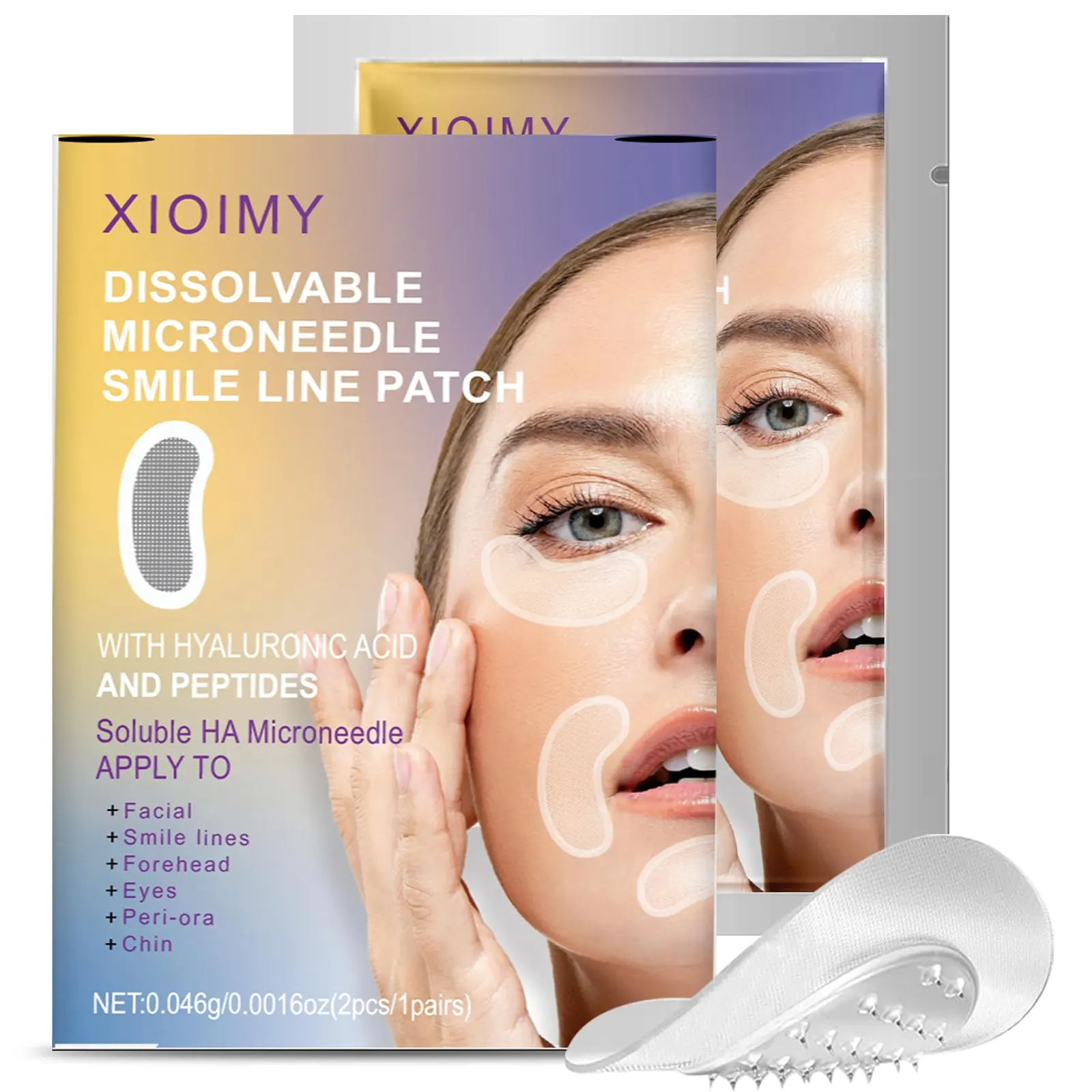 2pcs Hyaluronic Acid & Peptide Microneedle Face Mask Patches, Firming Gel Mask, for Facial Lines, Chin, Lip Area, Eyes, Skin Care, All Skin Types