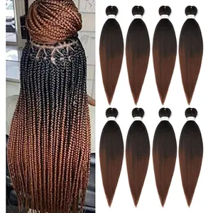 Braiding Hair 1B/30 Pre Stretched 24 Inch 8 Packs Ombre Braiding Hair Professional Soft Yaki Texture, Hot Water Setting Hair Extensions for Braids
