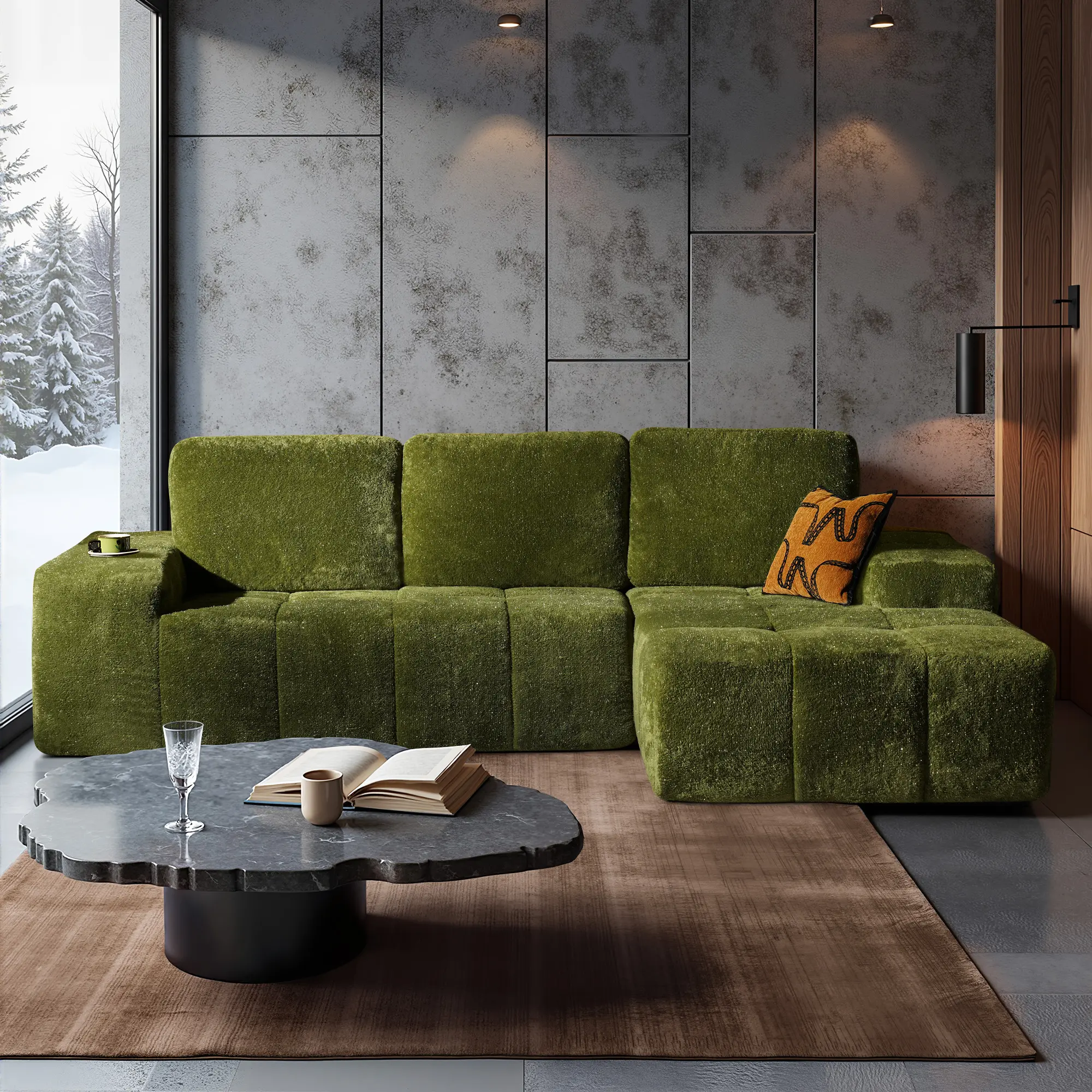 Glitter Fabric Loveseat with Chaise, Mid-Century Modern Couch with Cushion&Pillows, Wider Armrest Sofa, No Assembly Required, Luxury Chesterfield Furniture