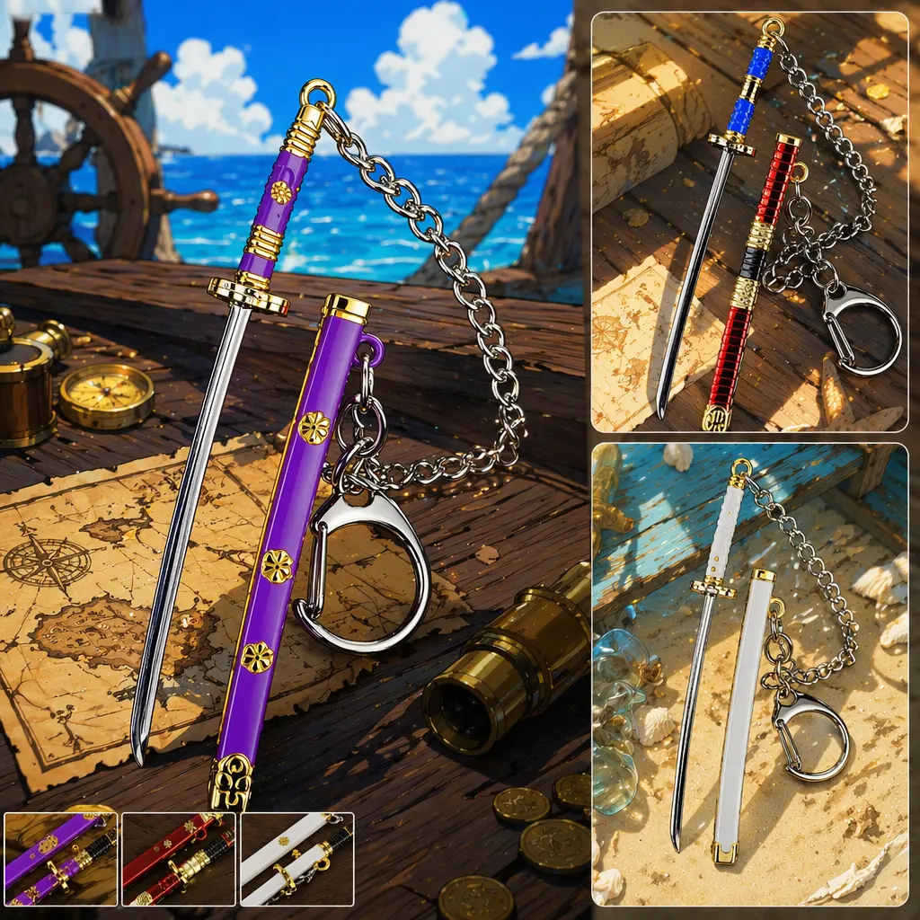 Anime Tri-Blade Metal Keychain Set, 3-Piece Katana Swords for Men's Accessories, Collectible Backpack Charm Gift