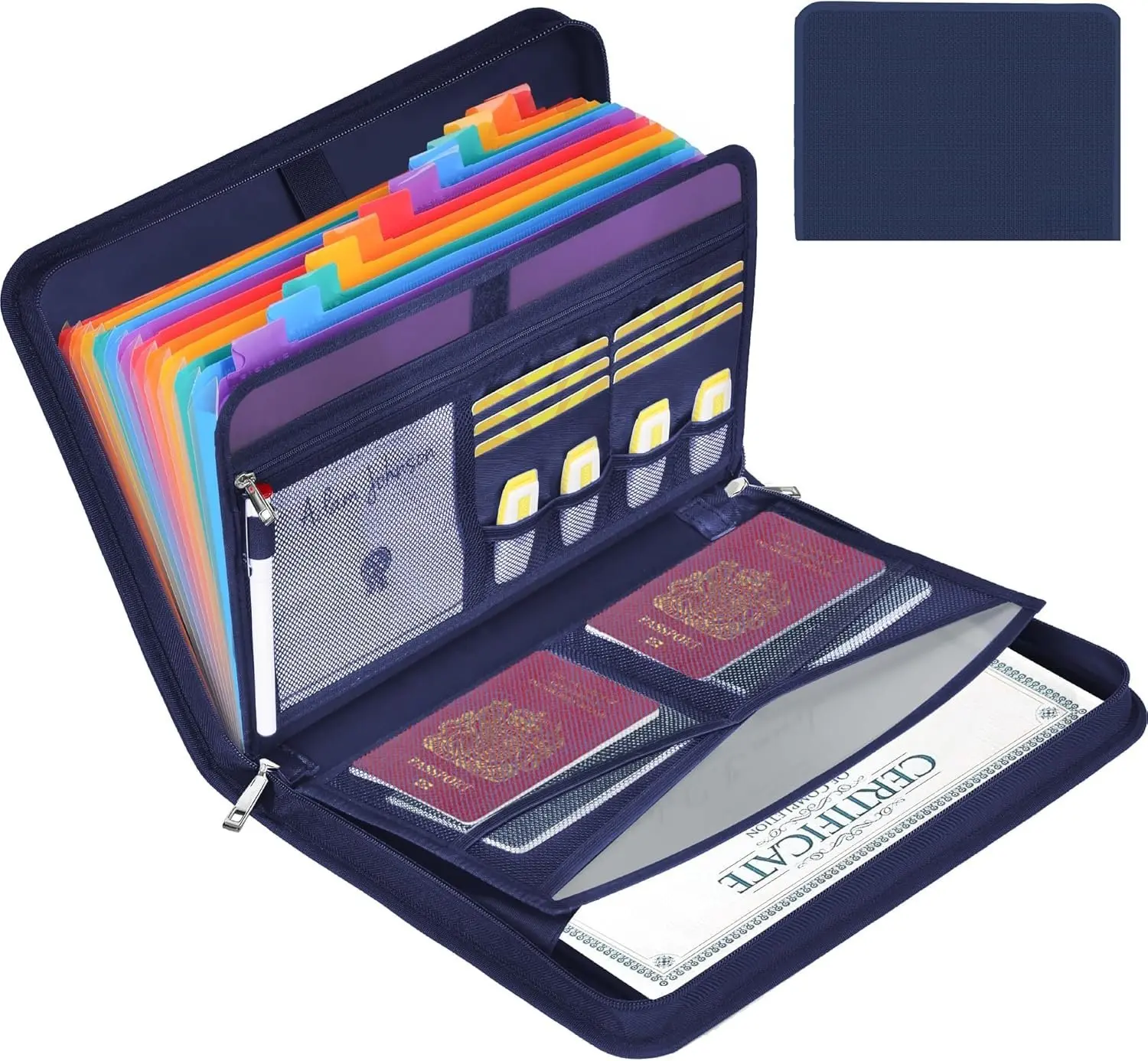 Accordion File Organizer - 12 Pocket Expanding File Folder with Zipper & Labels - Fireproof File Folder Organizer with Multi-Pockets,Document Organizer for Letter A4 Files and More (Blue)