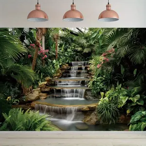 1PC,2D Flat Tropical Rainforest Waterfall Landscape Tapestry, Natural - style Decorative Backdrop for Bedroom & Living Room, Photography Background Cloth for Live Stream, Dorm Renovation Wall Hangin