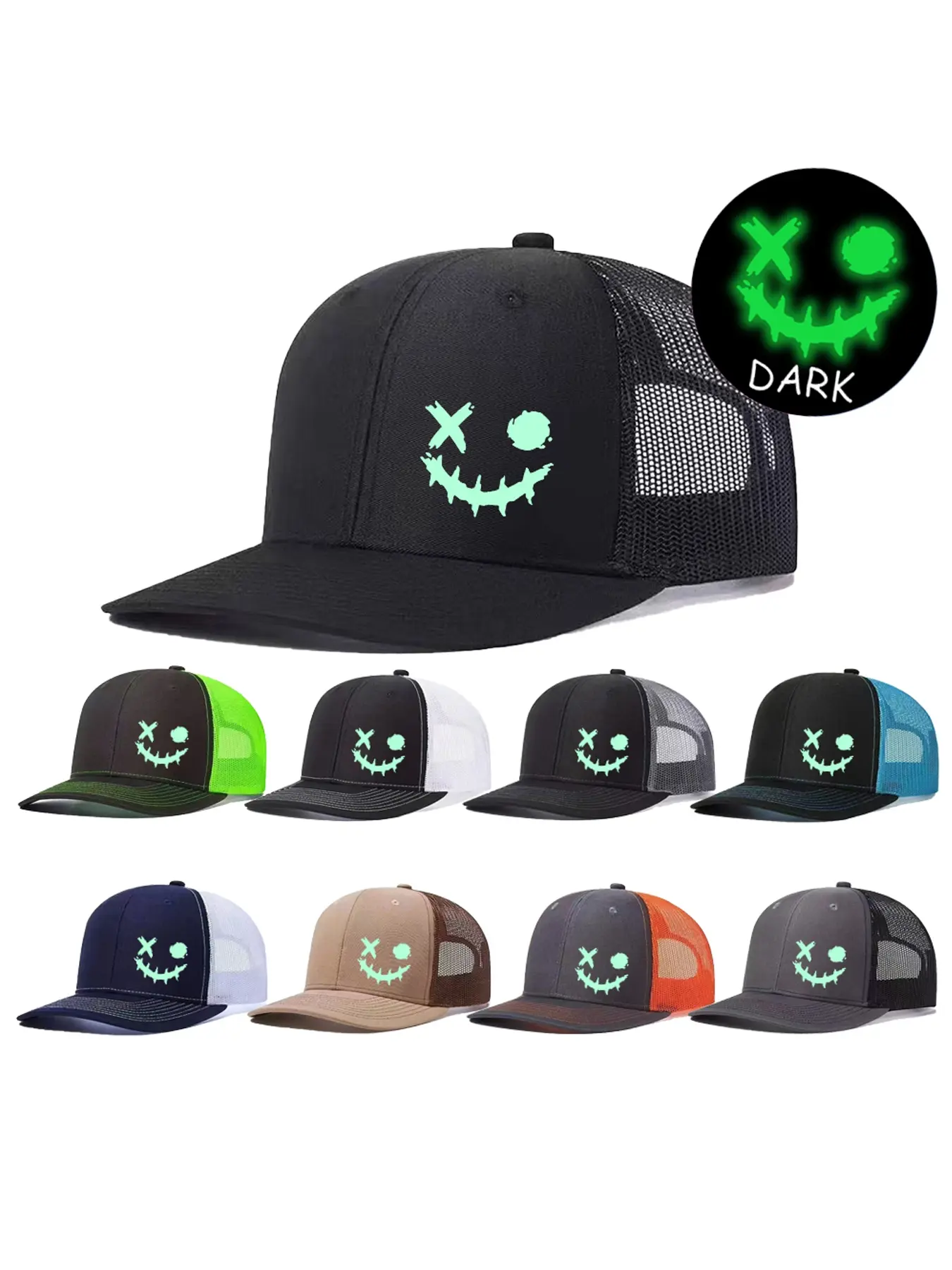 Unisex Luminous Smiling Face Baseball Cap, Adjustable Trucker Mesh Hats for All Seasons, Stylish Dad Hats for Men & Women