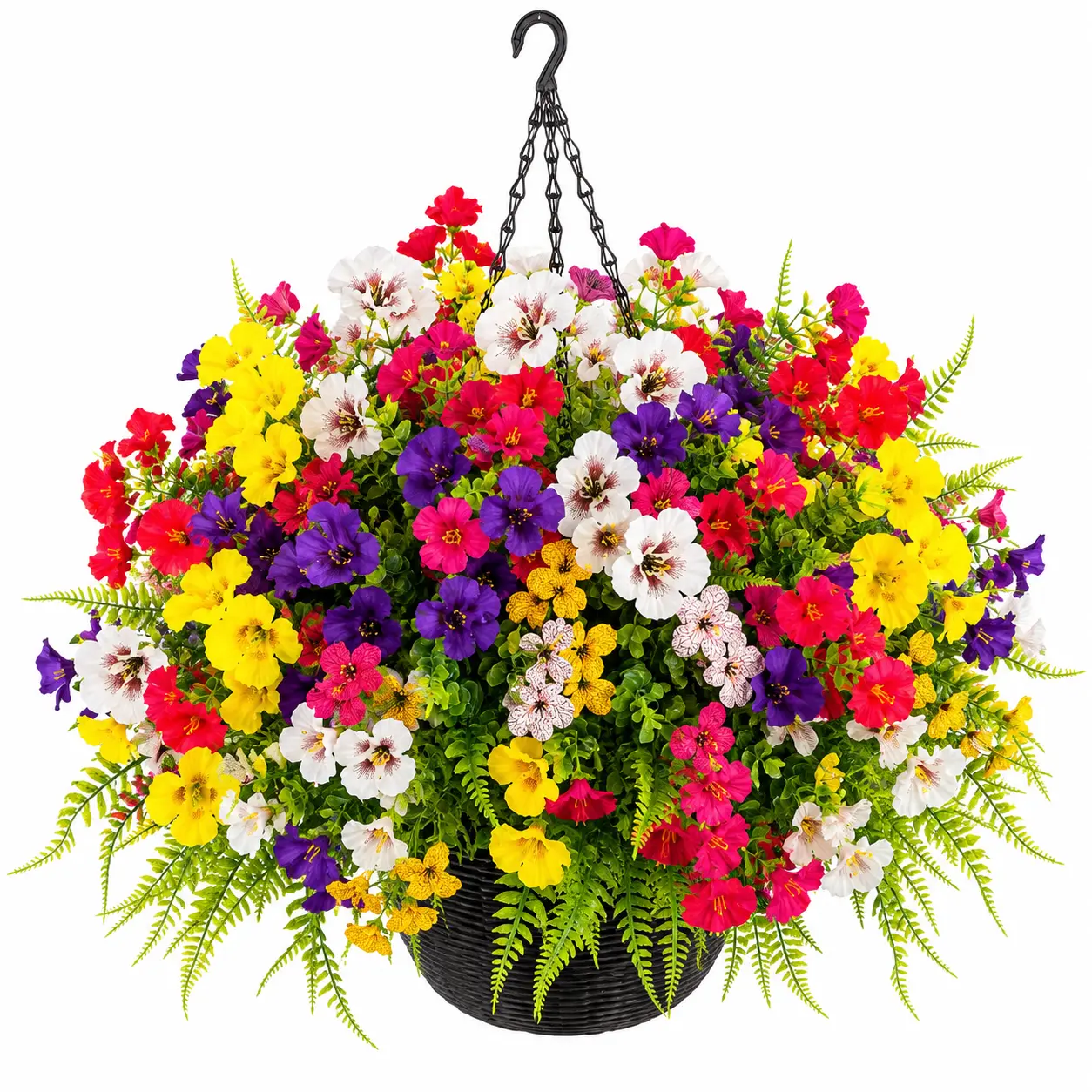 12/48 Pcs Artificial Flowers UV Resistant Faux Flowers for Outdoors Decoration, Silk Morning Glory, Daisy, Pansy with Green Boston Fern Realistic Faux Flowers for Outside Planter Porch Yard Patio Garden Home Indoor, Artificial Flowers for Outside, no pot
