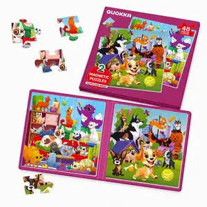 QUOKKA Magnetic Puzzles Book - 2 Sets of 48-Piece Animal Jigsaw Puzzles for 4-6 Year Old Toddlers, Compact Fine Motor Skills & Visual Skills Toy, Travel Flight & Restaurant Activity for Noticing Details