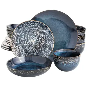Gibson Elite Matisse 16-Piece Reactive Stoneware Double Bowl Dinnerware Set