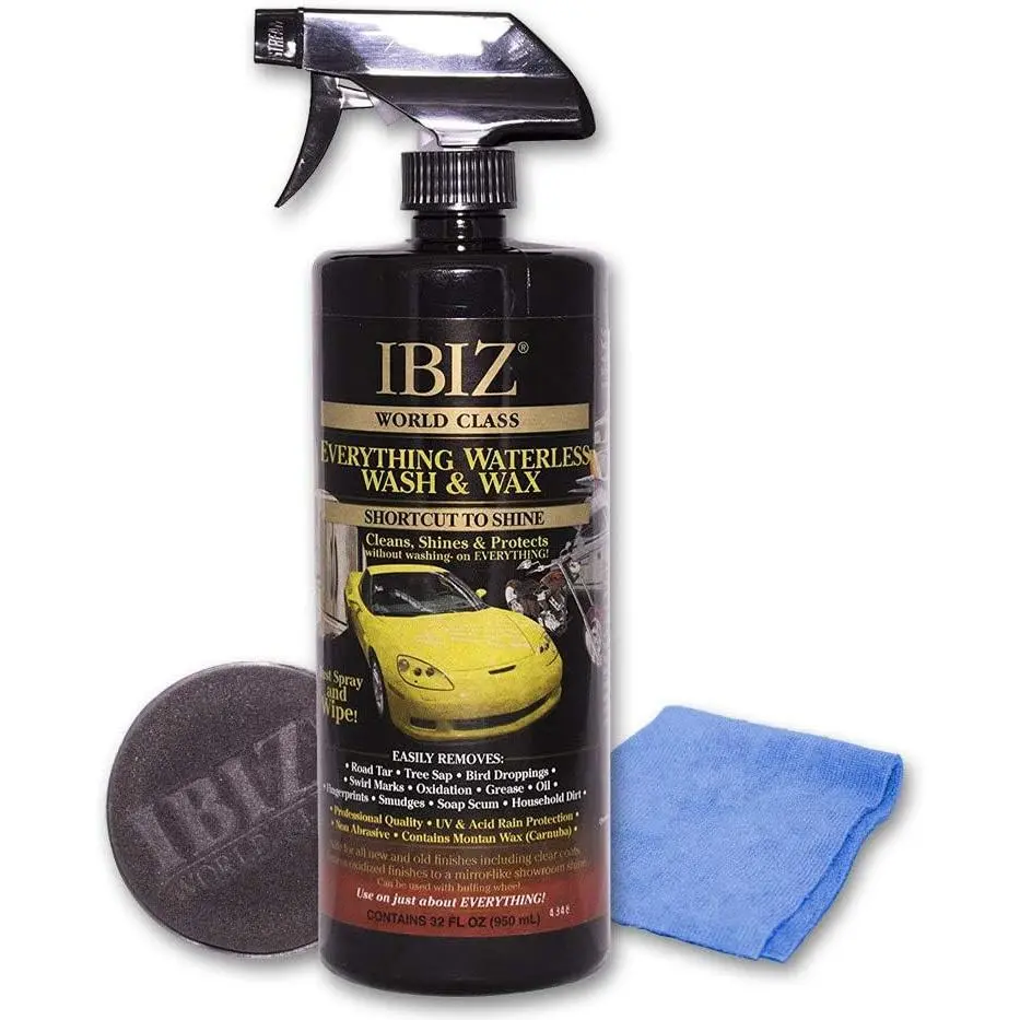 IBIZ Waterless Wash and Wax 32oz Premium Carnauba Formula - Safe for All Finishes, Rinse Free, Long Lasting Shine, Deep Gloss, and Advanced Protection