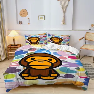 2/3Pcs Cute Monkey Heart Duvet Cover Set Brings Sweet and Playful Vibes. Soft, Skin-Friendly, and Breathable Material Ensures Comfort. Q-Version Monkey With Colorful Heart Print. Includes 1 or 2 Pillowcases With Zipper Closure (Pillows Not Included).