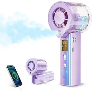Portable Handheld Fan with Cooling Mist, 30000 RPM High Speed Turbo Personal Fan with Adjustable Speeds, Rechargeable Mini Misting Fan with LED Display for Travel Outdoor Makeup,