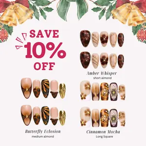 ErsaNails COZY AMBER BUNDLE - Handmade PressOn Nails 10PCS | Acrylic, Reusable, Salon-Quality, Long-Lasting, Glossy Design