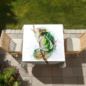 360 Stand 58x58 in. Square Watercolor Chameleon Reptile Tablecloth - Stain-Proof, Waterproof Brown Home Decor for Indoor Outdoor Patio Dining Table Furniture