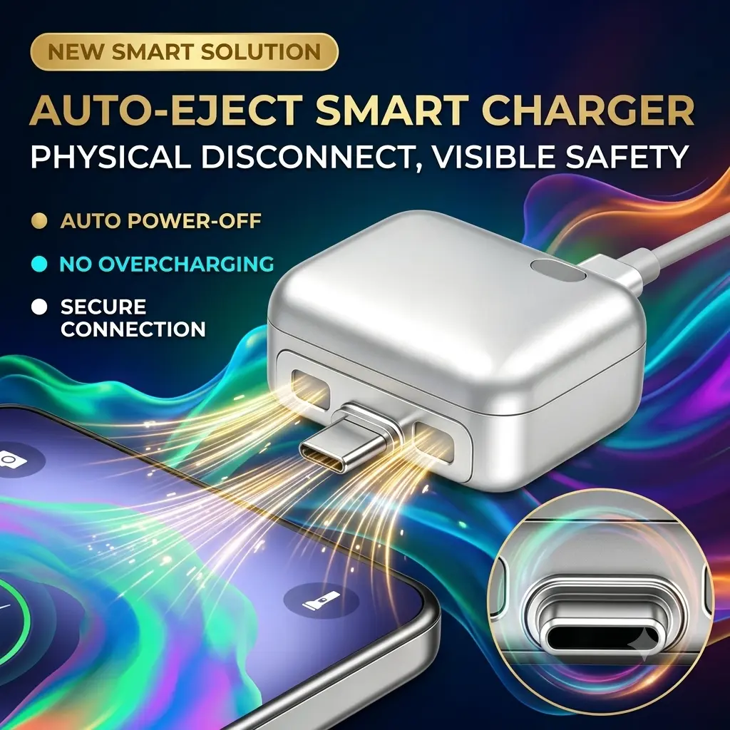 140W Physical Auto Disconnect Charger, Type-C Smart Fast Charging Device with Auto-Self-Eject Battery Protection, Automatic Full Charge Detection, Anti-Overcharge Physical Power Cut-Off for Laptop, iPhone, Tablet & USB-C Devices