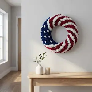 4th of July Patriotic Wreath, Handcrafted Americana Decor for Memorial Day, Front Door Wall Home Decoration – Blue