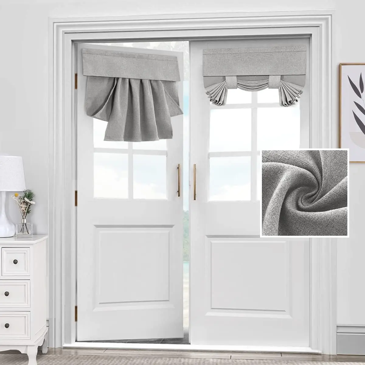 H.VERSAILTEX Tricia Door Curtains Linen Textured French Door Curtain Room Darkening Window Drape for Patio Door Sidelight Glass Door Curtain Privacy Tie up Door Blind