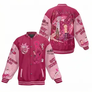Ricck And Morrty Pink Baseball Jacket, Cute Cartoon Unisex Clothing For Her Him Valentine, Picckle Ricck Art, Valentine Fashion Gift Idea