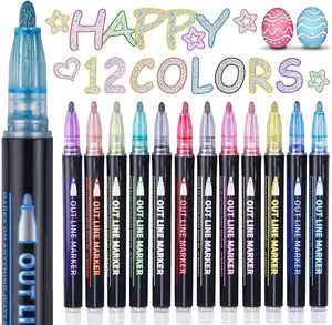 Easter Basket Stuffers, Outline Glitter Markers, Easter Basket Stuffers for Teens, Teen Girl Gifts Trendy Stuff, 12 Outline Markers, Art Supplies for Kids 9-12, Gift for 4-12 Year Old Girls