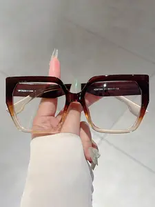 New Simple Amber Transparent Frame Sunglasses, Large Square Trendy Retro UV Protection Fashionable Frames Sunglasses for Women, Casual All Season Eyewear