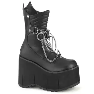 Demonia Kera-130 Black Vegan Leather Ankle Boots with Platform and Chain Detailing for Women's Casual Wear