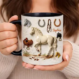 Personalized Horse Mug with Coaster, Equestrian Coffee Mug for Women, Rustic Horse Design Ceramic Cup, Gift for Horse Lover