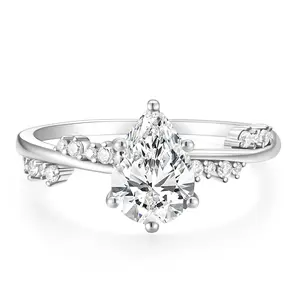 EAMTI 2CT 925 Sterling Silver Engagement Rings Teardrop Wedding Pear Cut Bridal Halo Cubic Zirconia Promise Rings for Women